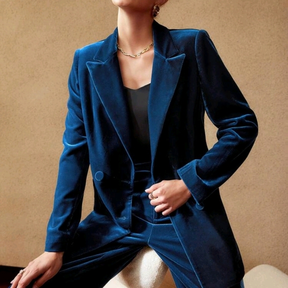 Women's Velvet Pantsuit Jacket Women Fashion Long Sleeve - Picture 5 of 11